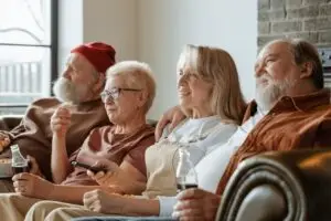 a group of people sitting on a couch