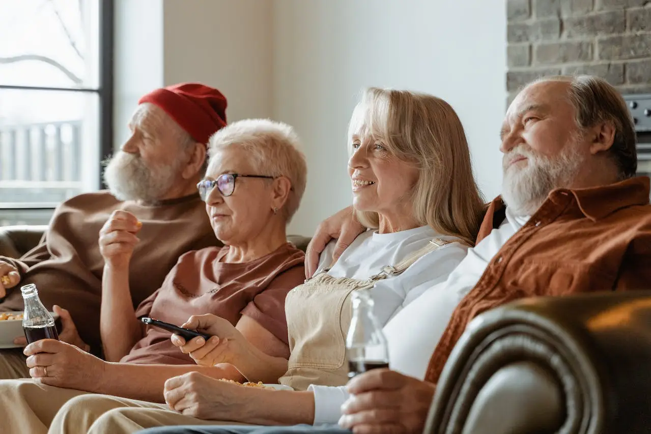 a group of people sitting on a couch